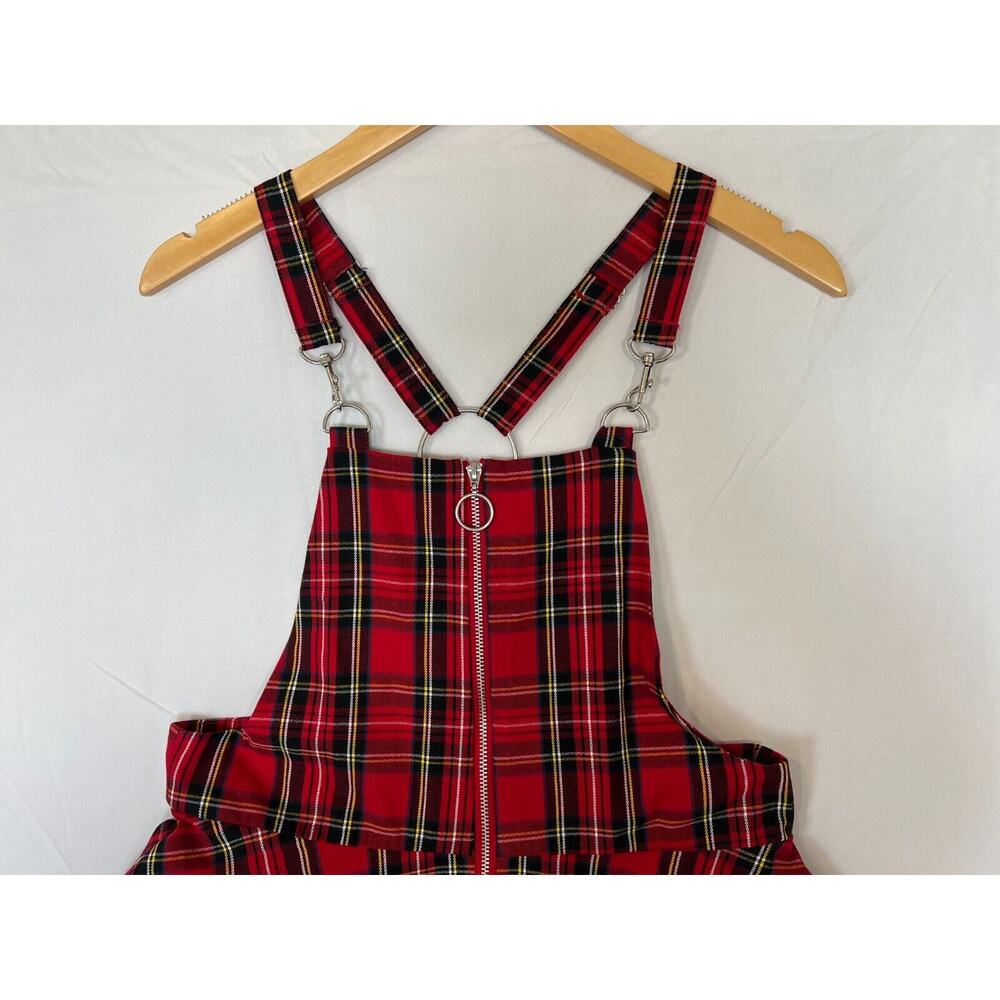 Hot Topic Plaid O-Ring Skirtall Overall Dress Womens Small Pockets Red Black - Picture 3 of 13